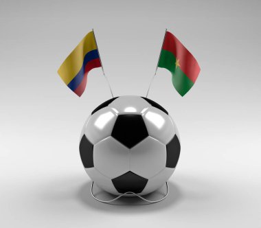 Kolombiya - Burkina-Faso Futbol Bayrakları, Beyaz Arkaplan - 3D Render