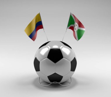 Kolombiya - Burundi Futbol Bayrakları, Beyaz Arkaplan - 3D Render