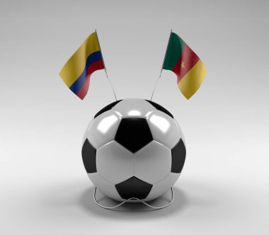 Kolombiya - Kamerun Futbol Bayrakları, Beyaz Arkaplan - 3D Render
