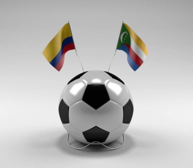 Kolombiya - Komoros Futbol Bayrakları, Beyaz Arkaplan - 3D Render