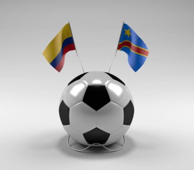 Kolombiya - Kongo Demokratik Cumhuriyeti Futbol Bayrakları, Beyaz Arkaplan - 3D Render