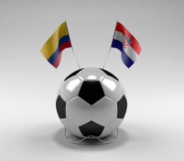 Kolombiya - Hırvatistan Futbol Bayrakları, Beyaz Arkaplan - 3D Hazırlama