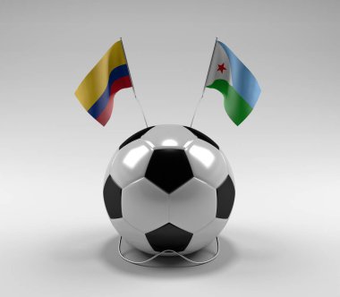 Kolombiya - Cibuti Futbol Bayrakları, Beyaz Arkaplan - 3D Render