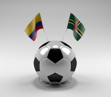 Kolombiya - Dominica Futbol Bayrakları, Beyaz Arkaplan - 3D Render