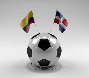 Kolombiya - Dominik Cumhuriyeti Futbol Bayrakları, Beyaz Arkaplan - 3D Render