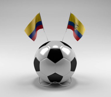 Kolombiya - Ekvador Futbol Bayrakları, Beyaz Arkaplan - 3D Render