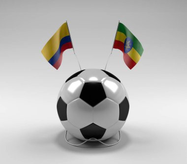 Kolombiya - Etiyopya Futbol Bayrakları, Beyaz Arkaplan - 3D Render