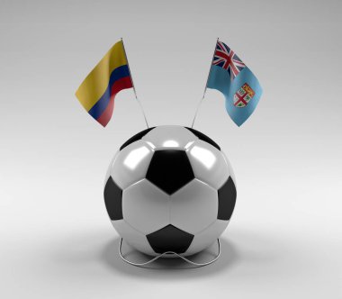 Kolombiya - Fiji Futbol Bayrakları, Beyaz Arkaplan - 3D Render