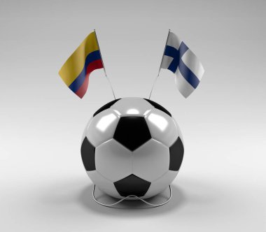 Kolombiya - Finlandiya Futbol Bayrakları, Beyaz Arkaplan - 3D Render