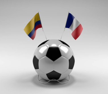 Kolombiya - Fransa Futbol Bayrakları, Beyaz Arkaplan - 3D Render