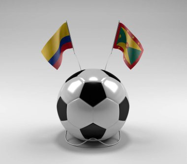 Kolombiya - Grenada Futbol Bayrakları, Beyaz Arkaplan - 3D Render