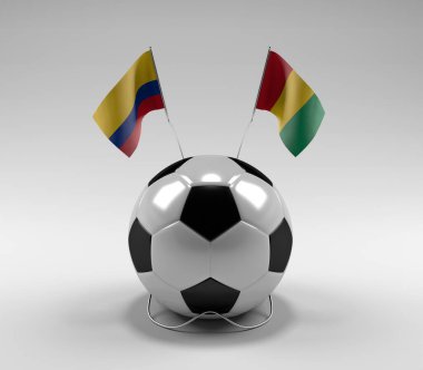 Kolombiya - Gine Futbol Bayrakları, Beyaz Arkaplan - 3D Render