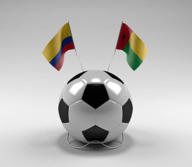 Kolombiya - Gine-Bissau Futbol Bayrakları, Beyaz Arkaplan - 3D Render
