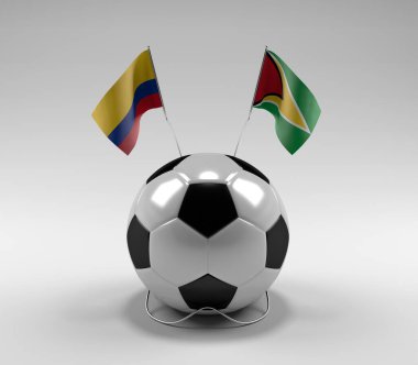 Kolombiya - Guyana Futbol Bayrakları, Beyaz Arkaplan - 3D Render