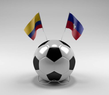Kolombiya - Haiti Futbol Bayrakları, Beyaz Arkaplan - 3D Render