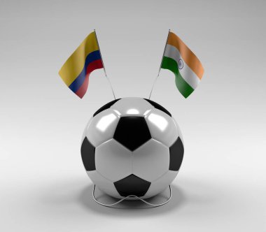 Kolombiya - Hindistan Futbol Bayrakları, Beyaz Arkaplan - 3D Render