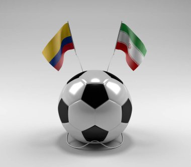 Kolombiya - İran Futbol Bayrakları, Beyaz Arkaplan - 3D Render