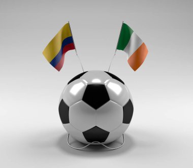 Kolombiya - İrlanda Futbol Bayrakları, Beyaz Arkaplan - 3D Render