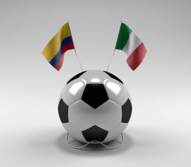 Kolombiya - İtalya Futbol Bayrakları, Beyaz Arkaplan - 3D Render