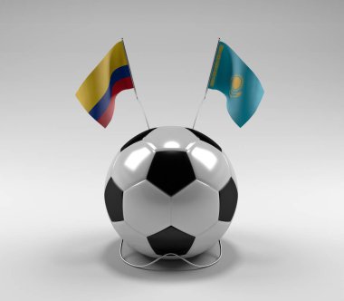 Kolombiya - Kazakistan Futbol Bayrakları, Beyaz Arkaplan - 3D Render