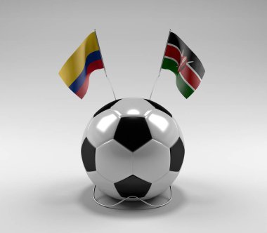 Kolombiya - Kenya Futbol Bayrakları, Beyaz Arkaplan - 3D Render