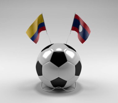 Kolombiya - Laos Futbol Bayrakları, Beyaz Arkaplan - 3D Render