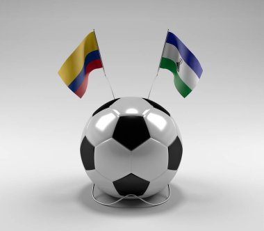 Kolombiya - Lesotho Futbol Bayrakları, Beyaz Arkaplan - 3D Render