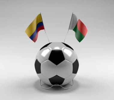Kolombiya - Madagaskar Futbol Bayrakları, Beyaz Arkaplan - 3D Render