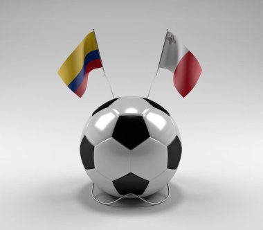 Kolombiya - Malta Futbol Bayrakları, Beyaz Arkaplan - 3D Render