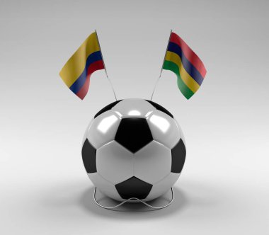 Kolombiya - Mauritius Futbol Bayrakları, Beyaz Arkaplan - 3D Render