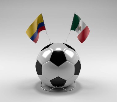 Kolombiya - Meksika Futbol Bayrakları, Beyaz Arkaplan - 3D Render