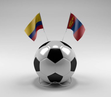 Kolombiya - Moğolistan Futbol Bayrakları, Beyaz Arkaplan - 3D Render