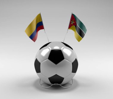 Kolombiya - Mozambik Futbol Bayrakları, Beyaz Arkaplan - 3D Render
