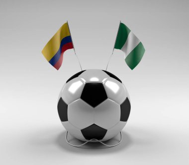 Kolombiya - Nijerya Futbol Bayrakları, Beyaz Arkaplan - 3D Render