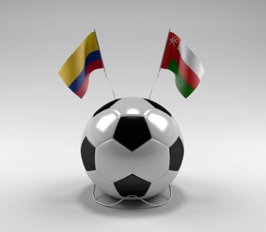 Kolombiya - Umman Futbol Bayrakları, Beyaz Arkaplan - 3D Render