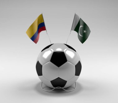 Kolombiya - Pakistan Futbol Bayrakları, Beyaz Arkaplan - 3D Render