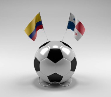 Kolombiya - Panama Futbol Bayrakları, Beyaz Arkaplan - 3D Render