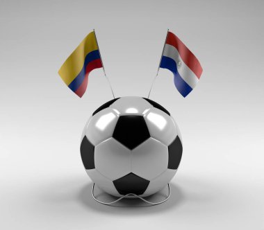 Kolombiya - Paraguay Futbol Bayrakları, Beyaz Arkaplan - 3D Render
