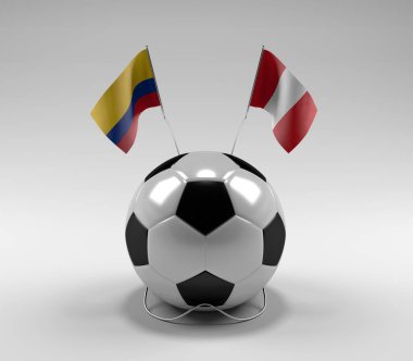 Kolombiya - Peru Futbol Bayrakları, Beyaz Arkaplan - 3D Render