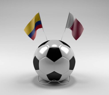 Kolombiya - Katar Futbol Bayrakları, Beyaz Arkaplan - 3D Render