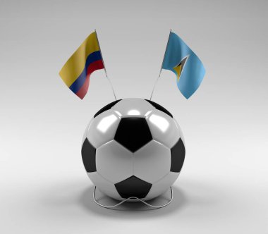 Kolombiya - Saint-Lucia Futbol Bayrakları, Beyaz Arkaplan - 3D Render