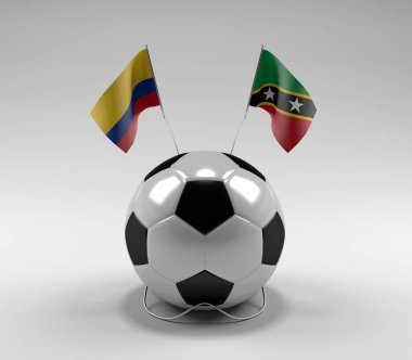 Kolombiya - Saint-Kitts-and-Nevis Futbol Bayrakları, Beyaz Arkaplan - 3D Render
