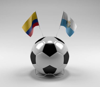 Kolombiya - San-Marino Futbol Bayrakları, Beyaz Arkaplan - 3D Render
