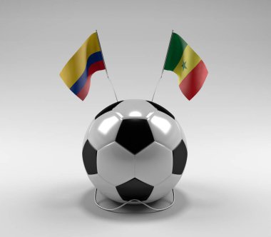 Kolombiya - Senegal Futbol Bayrakları, Beyaz Arkaplan - 3D Render