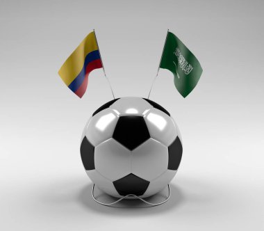 Kolombiya - Suudi Arabistan Futbol Bayrakları, Beyaz Arkaplan - 3D Render