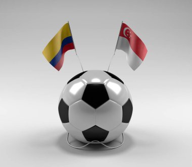 Kolombiya - Singapur Futbol Bayrakları, Beyaz Arkaplan - 3D Render