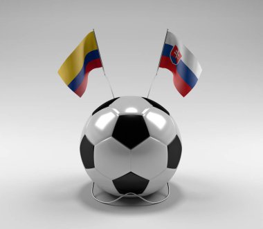 Kolombiya - Slovakya Futbol Bayrakları, Beyaz Arkaplan - 3D Render