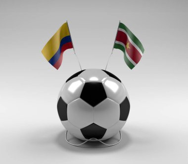 Kolombiya - Surinam Futbol Bayrakları, Beyaz Arkaplan - 3D Render