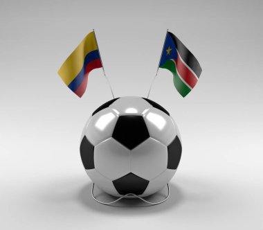 Kolombiya - Güney Sudan Futbol Bayrakları, Beyaz Arkaplan - 3D Render