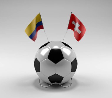 Kolombiya - İsviçre Futbol Bayrakları, Beyaz Arkaplan - 3D Render